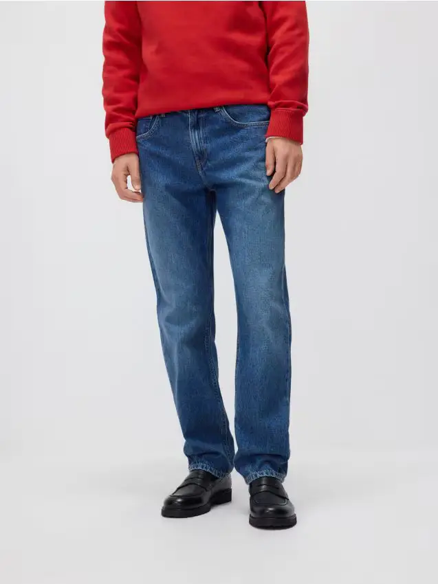 Jeans a taglio diritto straight effetto slavato - blu scuro