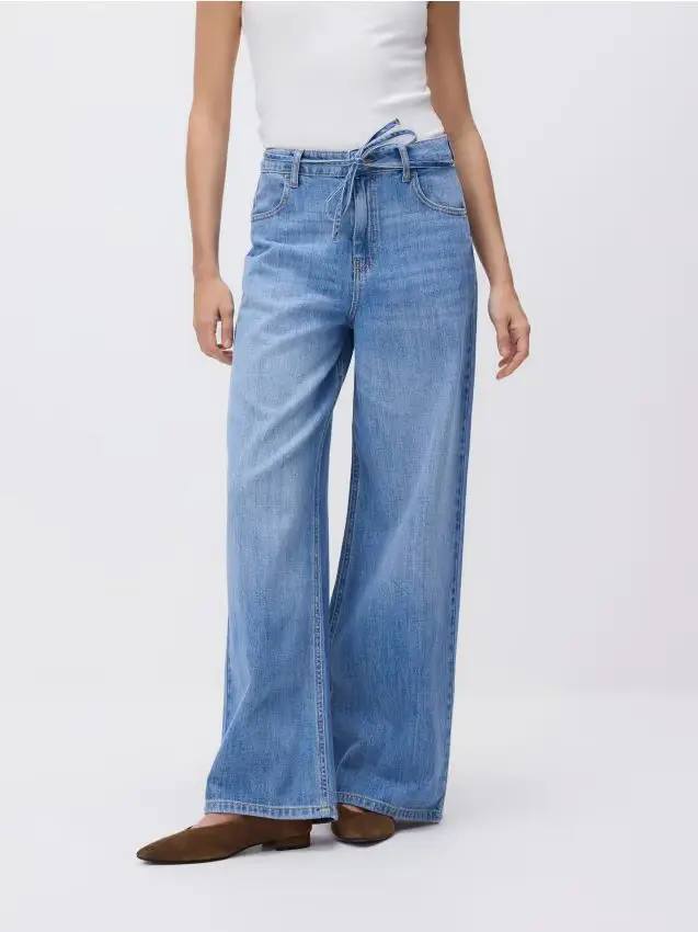 Jeans ampi con laccio - blu