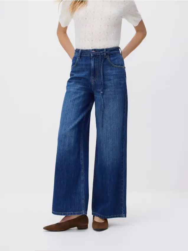 Jeans ampi con laccio - blu