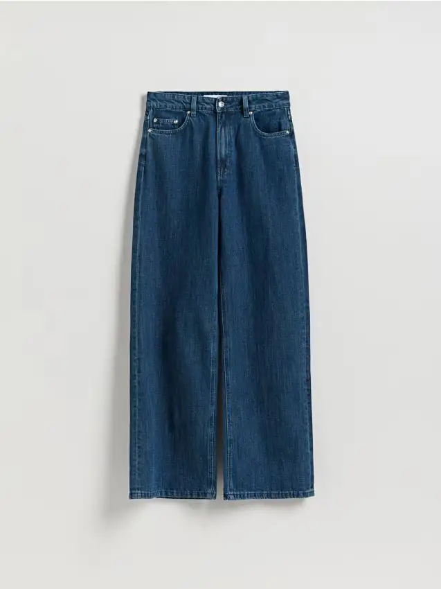 Jeans ampi in misto lino - blu scuro