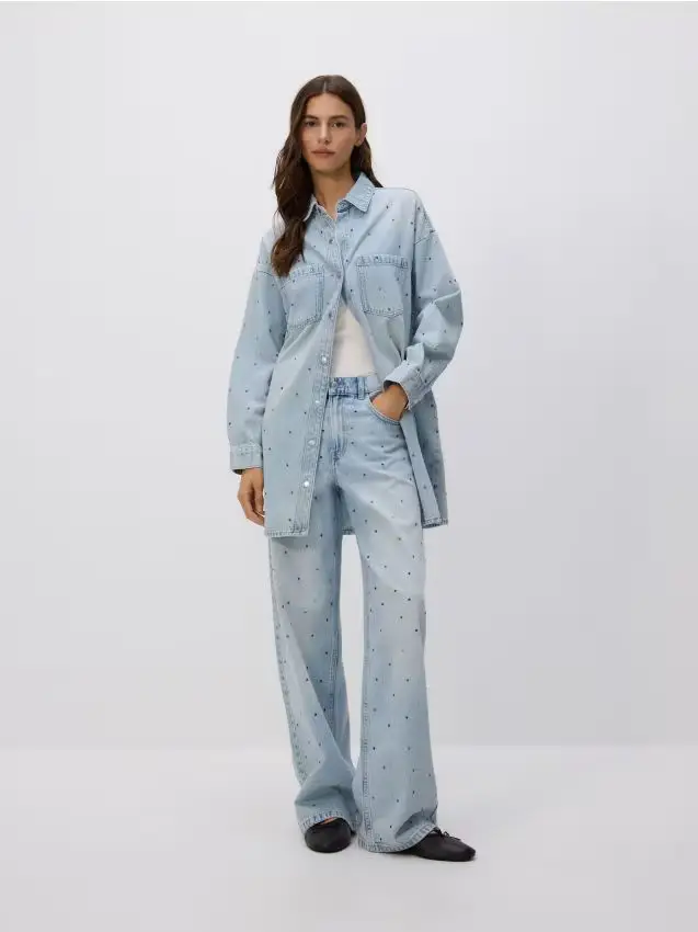 Jeans baggy con cristalli - blu