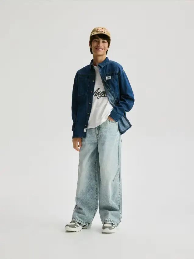 Jeans baggy con portachiavi - blu