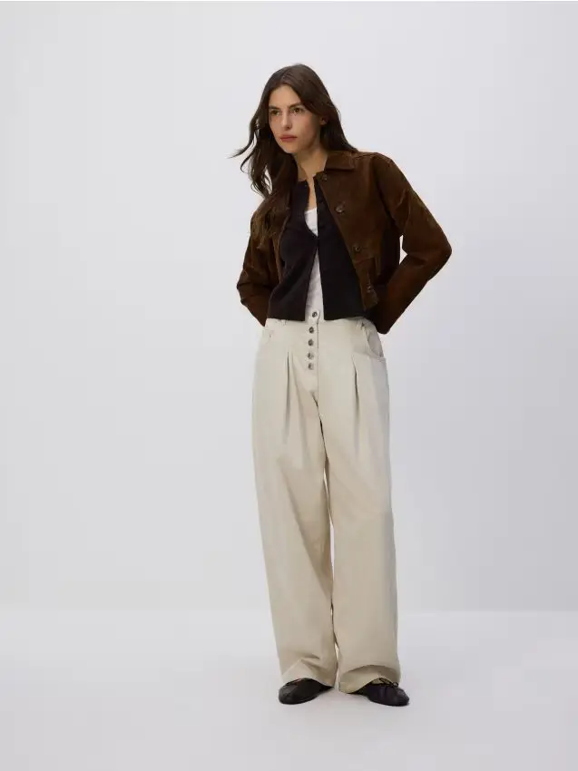 Jeans barrel con pieghe - nude