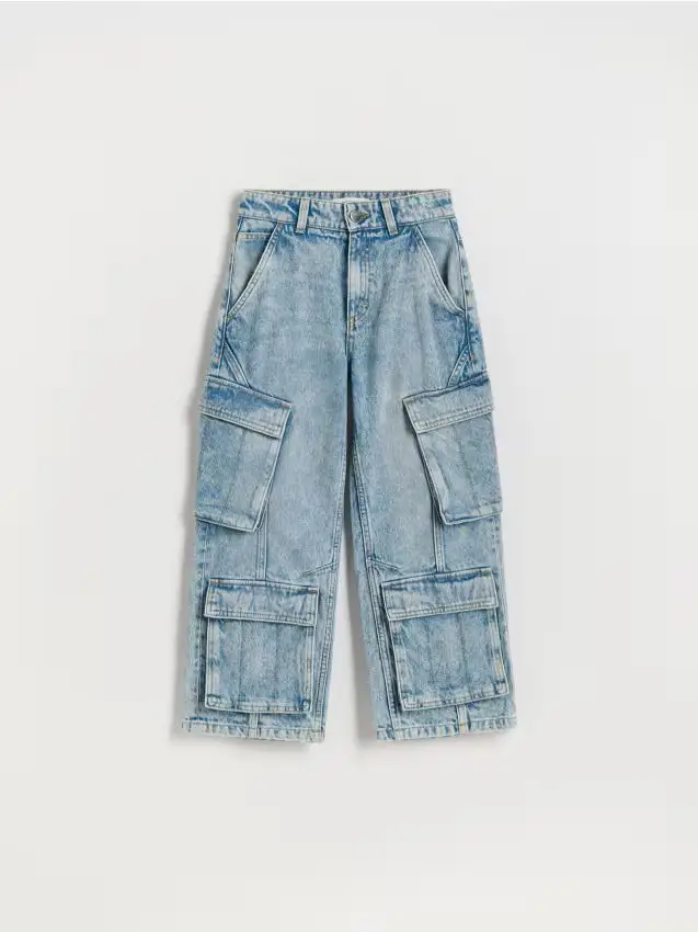 Jeans cargo a gamba larga wide leg - blu