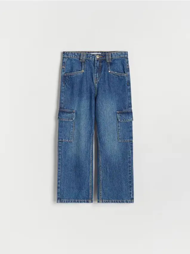 Jeans cargo a gamba larga wide leg - blu