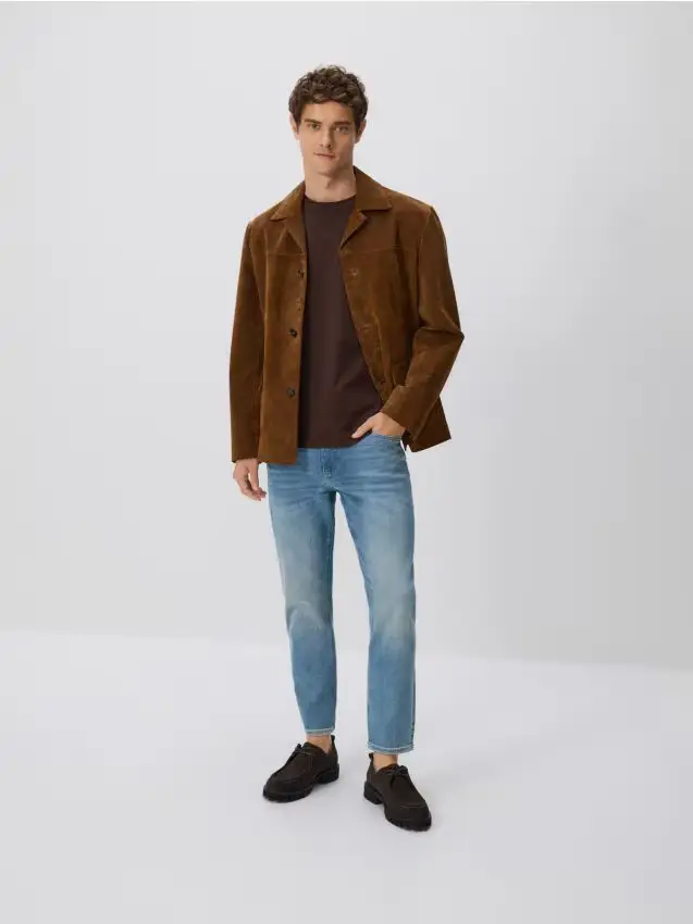 Jeans carrot slim effetto slavato - blu