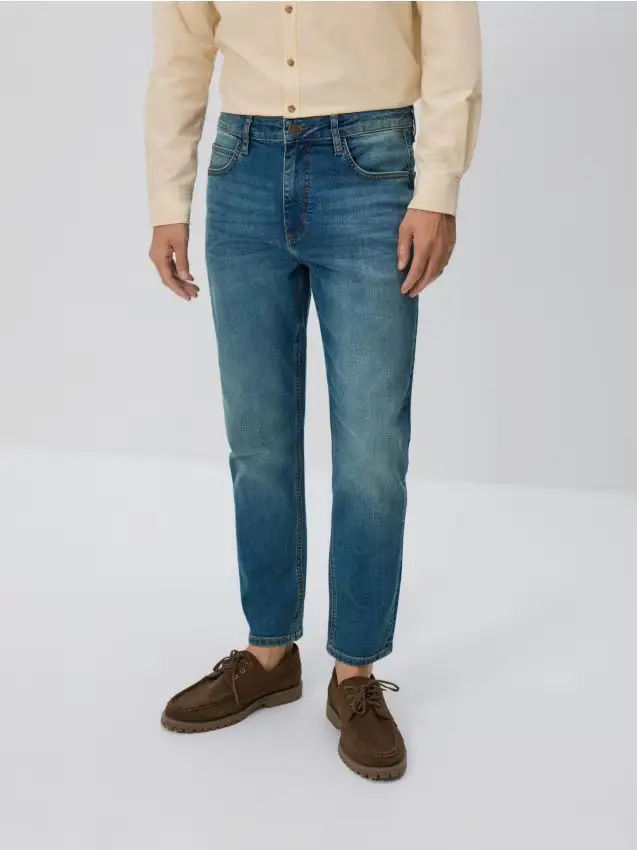 Jeans carrot slim effetto slavato - indigo jeans