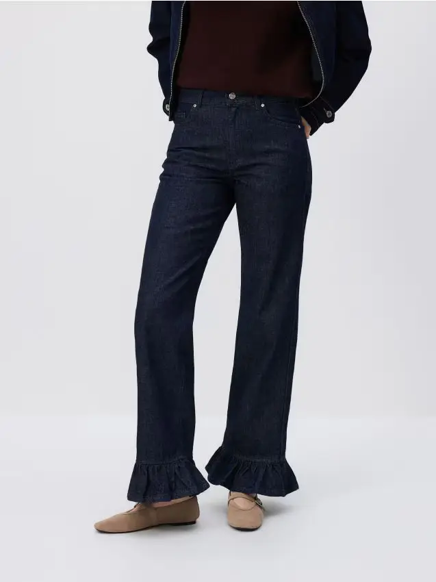 Jeans con balze - blu scuro