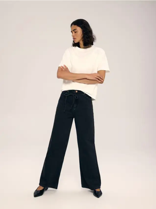 Jeans con cintura - nero