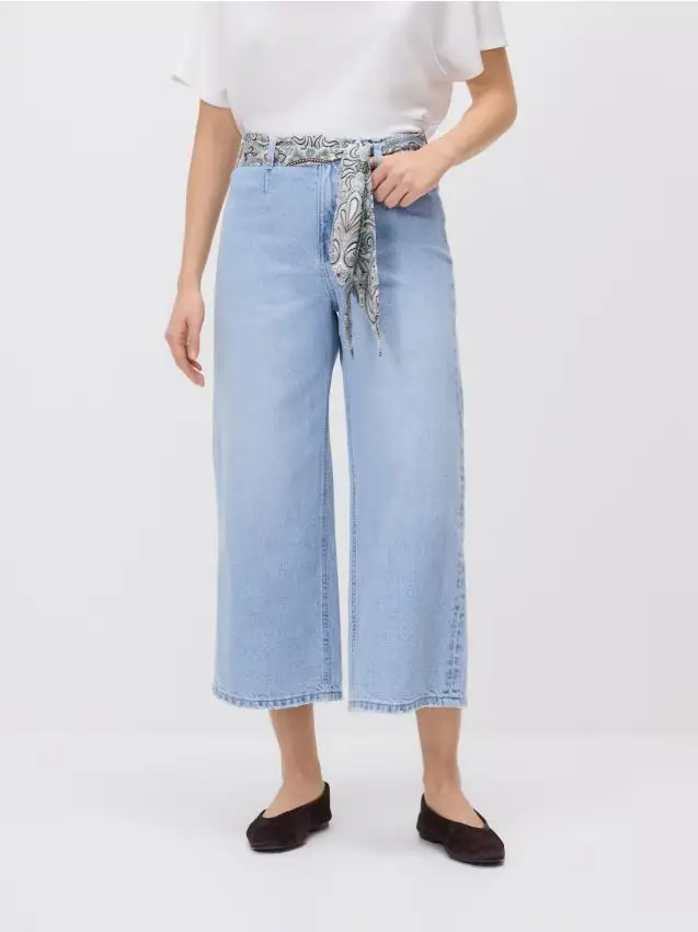 Jeans culotte con foulard - blu