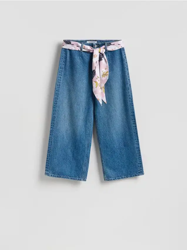 Jeans culotte con foulard - blu