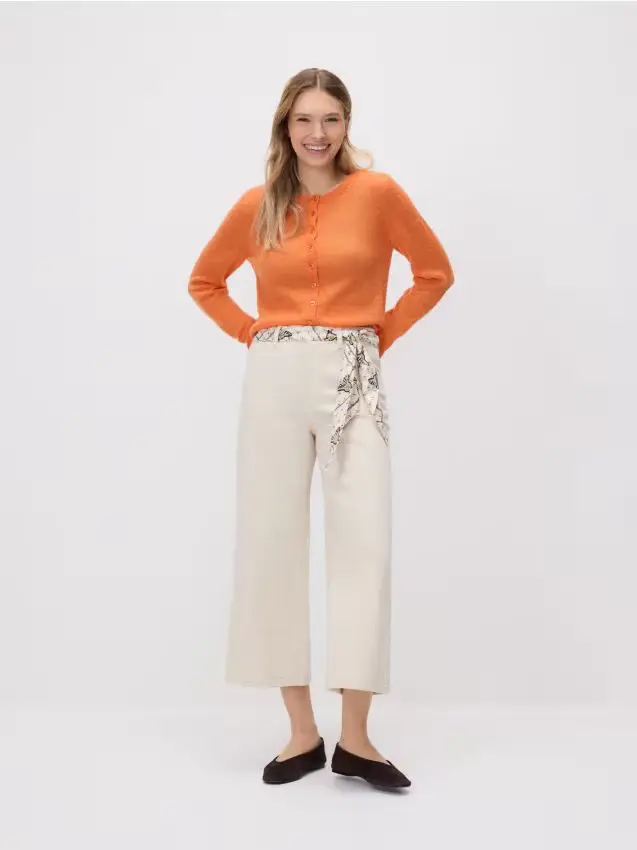 Jeans culotte con foulard - nude