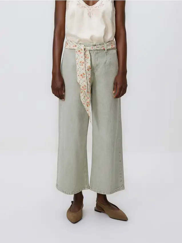 Jeans culotte con foulard - verde