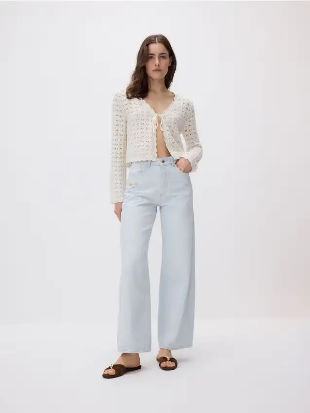 Jeans dritti con applicazioni - blu