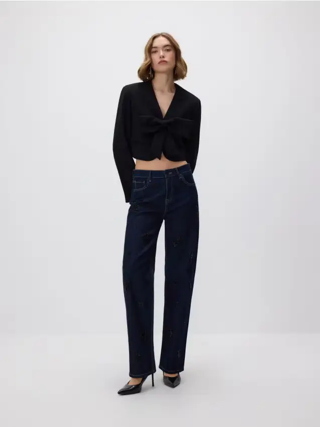 Jeans dritti con applicazioni - blu scuro