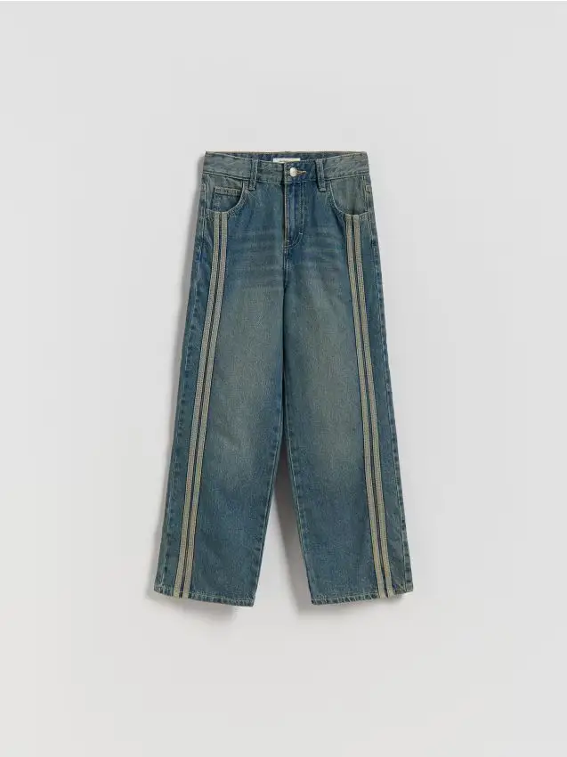 Jeans dritti con bande laterali - blu scuro