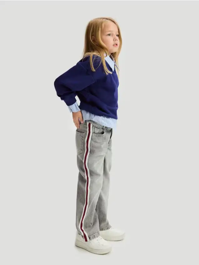 Jeans dritti con bande laterali - grigio chiaro