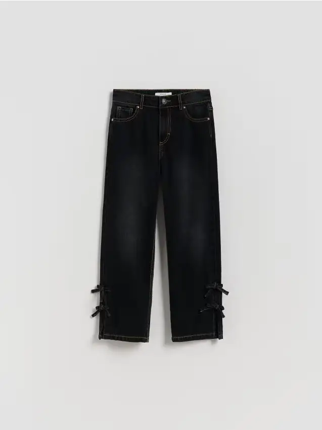 Jeans dritti con fiocchi - nero