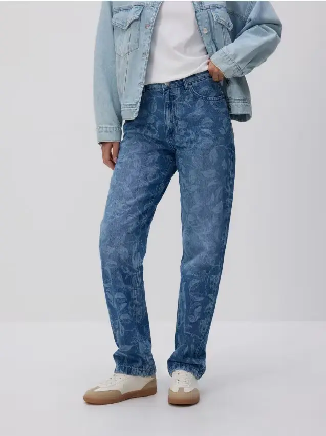 Jeans dritti con motivo - blu