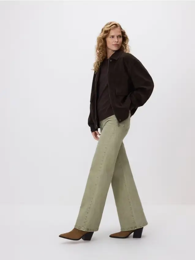 Jeans flare a vita alta - verde