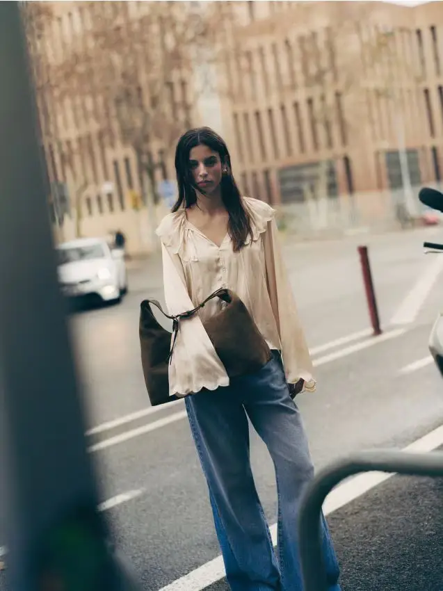 Jeans flare in materiali combinati - blu