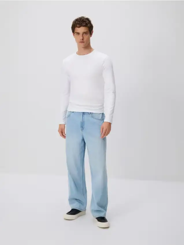 Jeans loose fit effetto slavato - blu