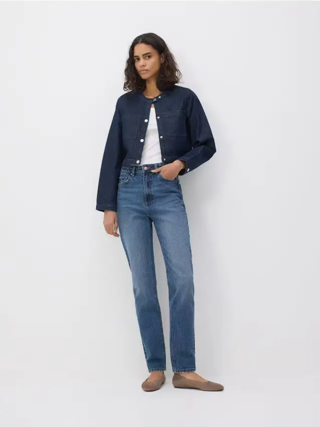 Jeans mom fit con gamba lunga - blu scuro