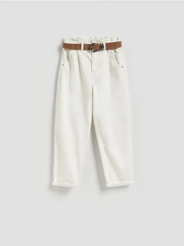 Jeans paperbag con cintura - bianco