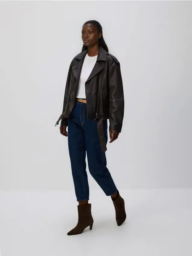 Jeans paperbag con cintura - blu scuro