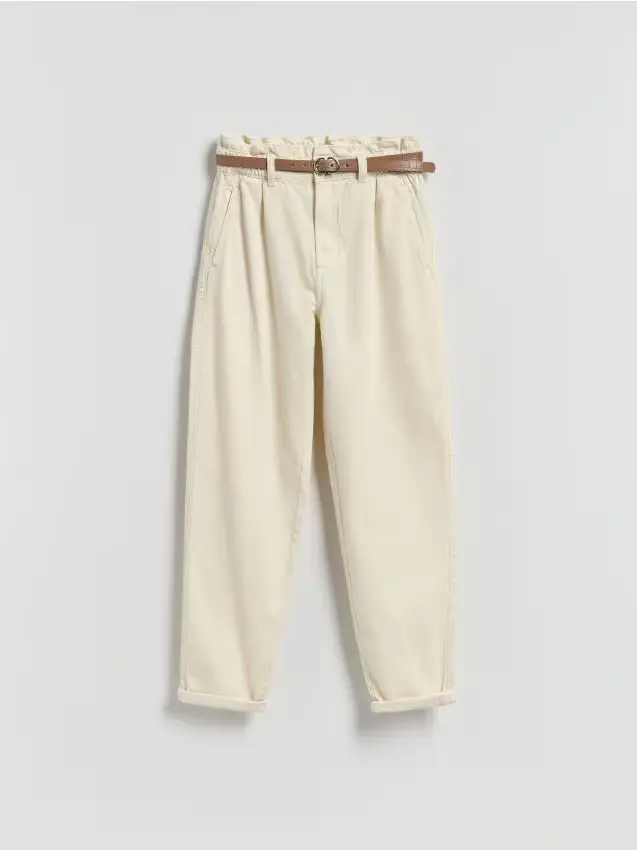 Jeans paperbag con gamba lunga - beige