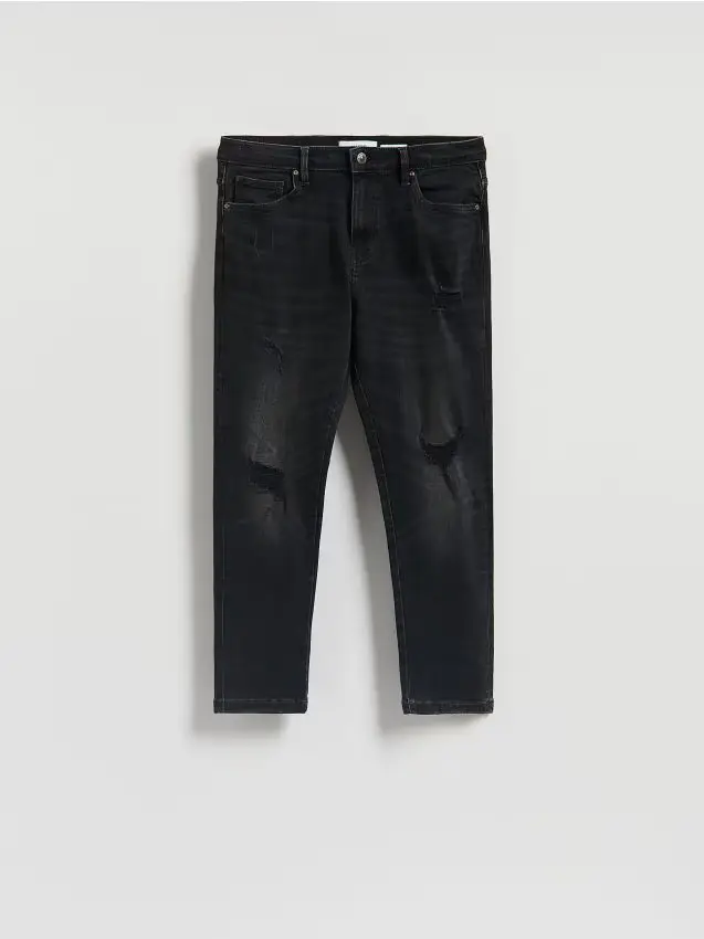 Jeans slim carrot fit strappati - nero