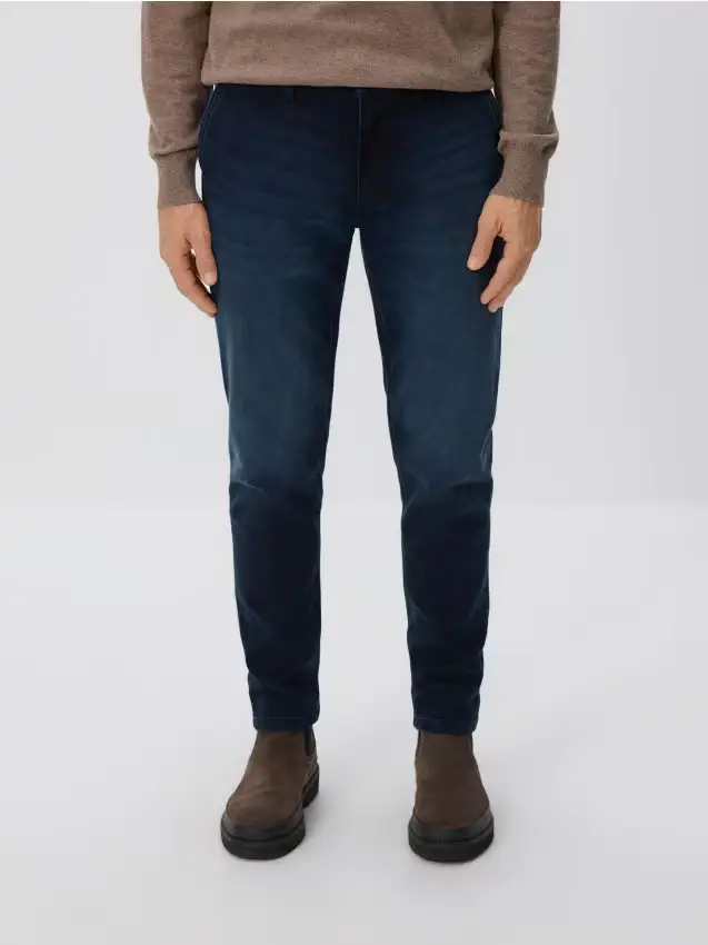 Jeans slim con effetto slavato - blu scuro