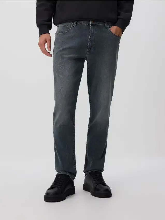 Jeans slim con effetto slavato - blu scuro