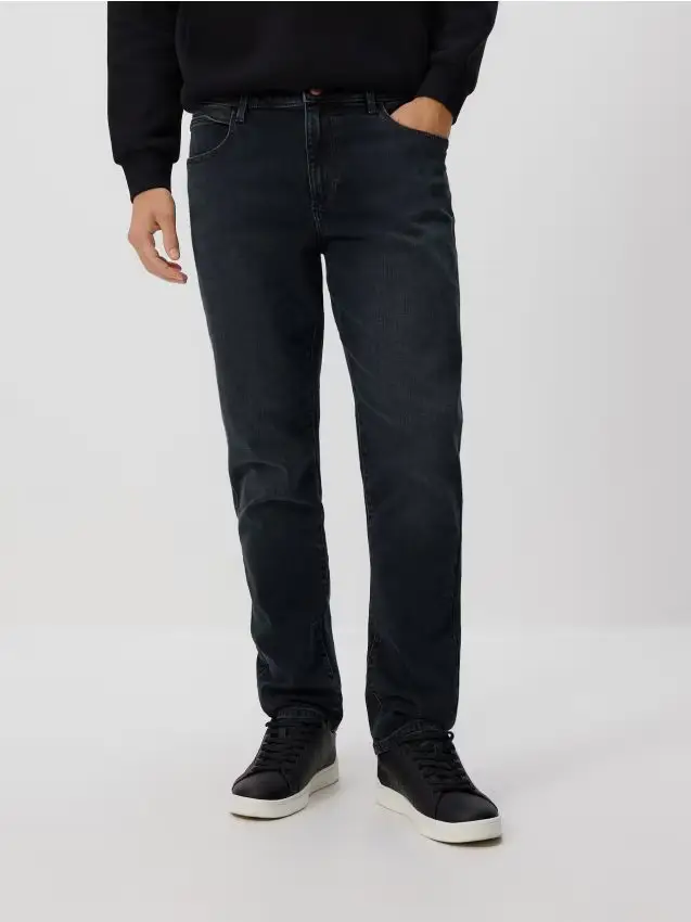 Jeans slim con effetto slavato - blu scuro
