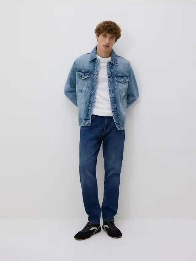 Jeans slim con effetto slavato - blu scuro