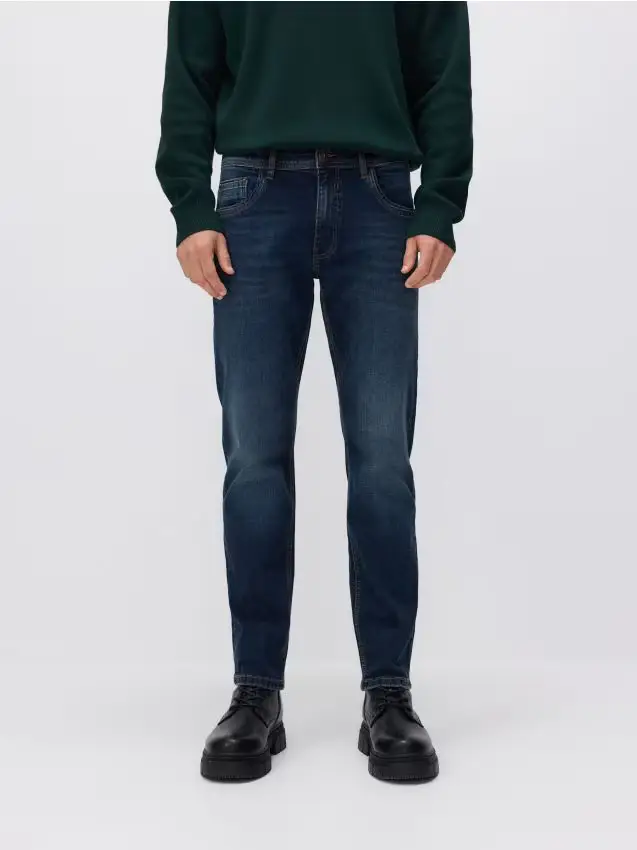 Jeans slim con effetto slavato - blu scuro