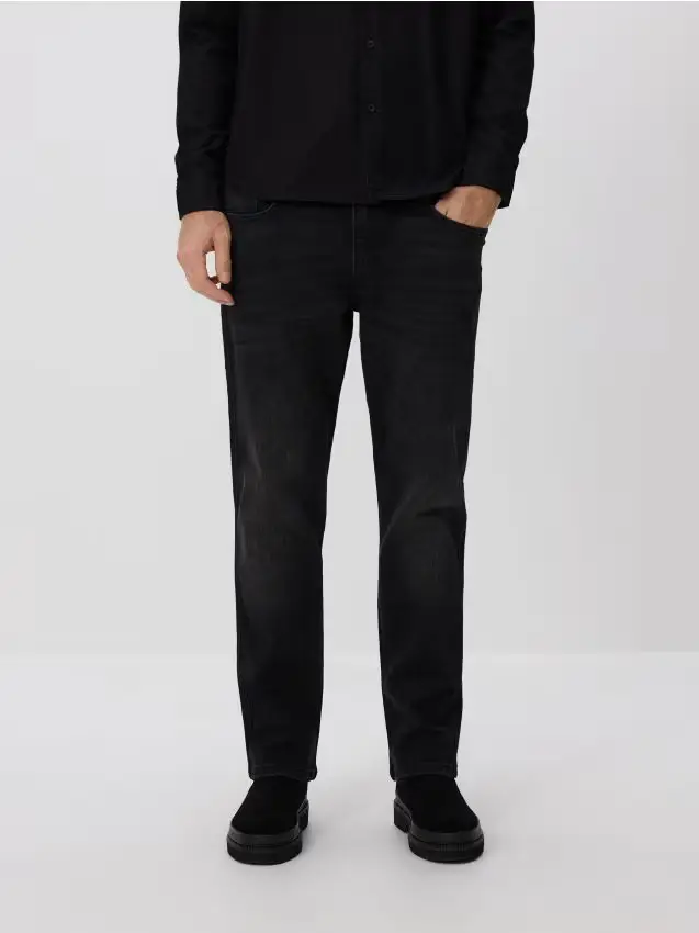 Jeans slim con effetto slavato - nero