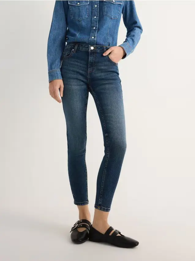 Jeans slim fit a vita media - blu