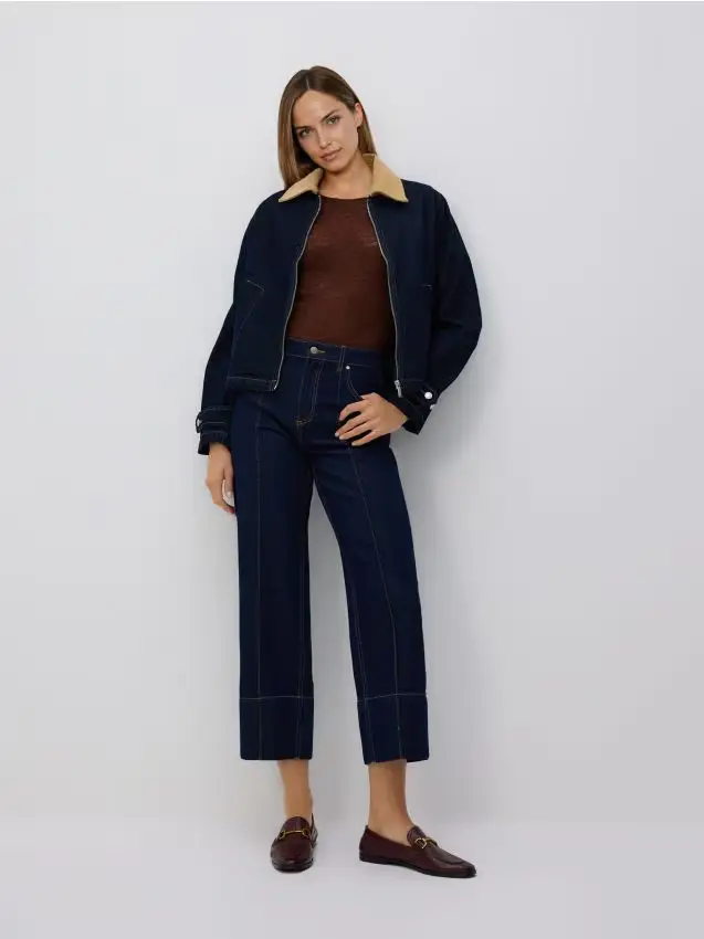 Jeans straight con cuciture - blu scuro