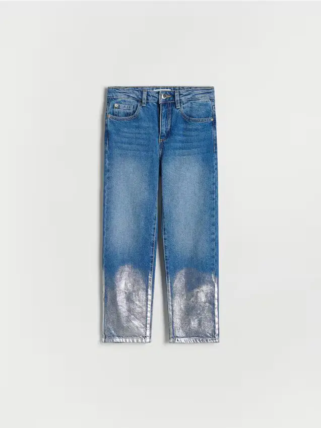 Jeans straight con effetto metallico - blu