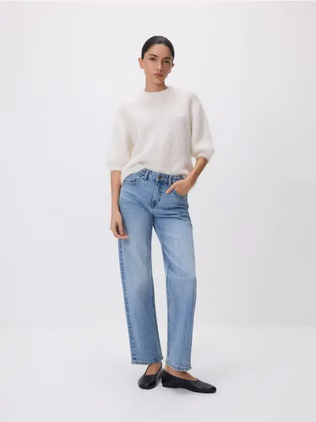 Jeans straight con gamba corta - blu