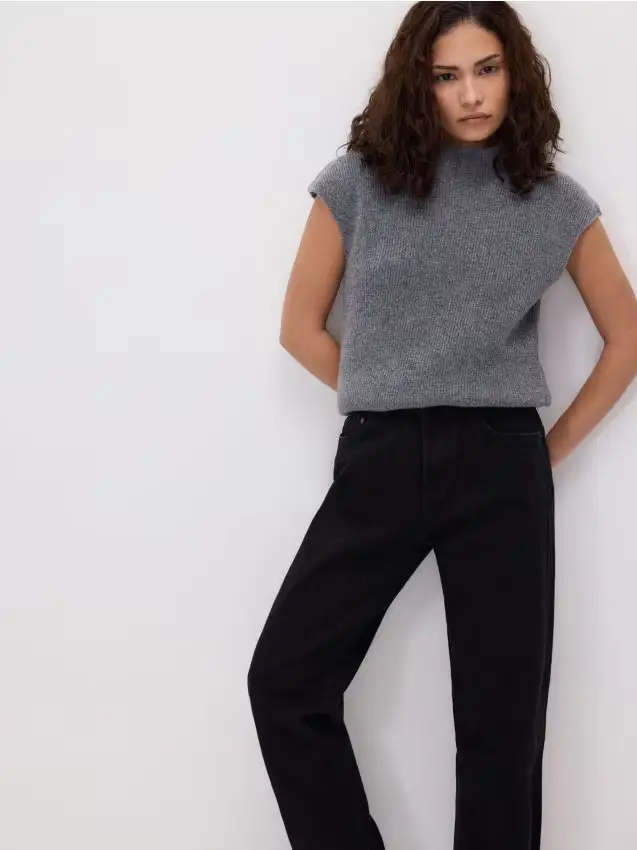 Jeans straight con gamba corta - nero