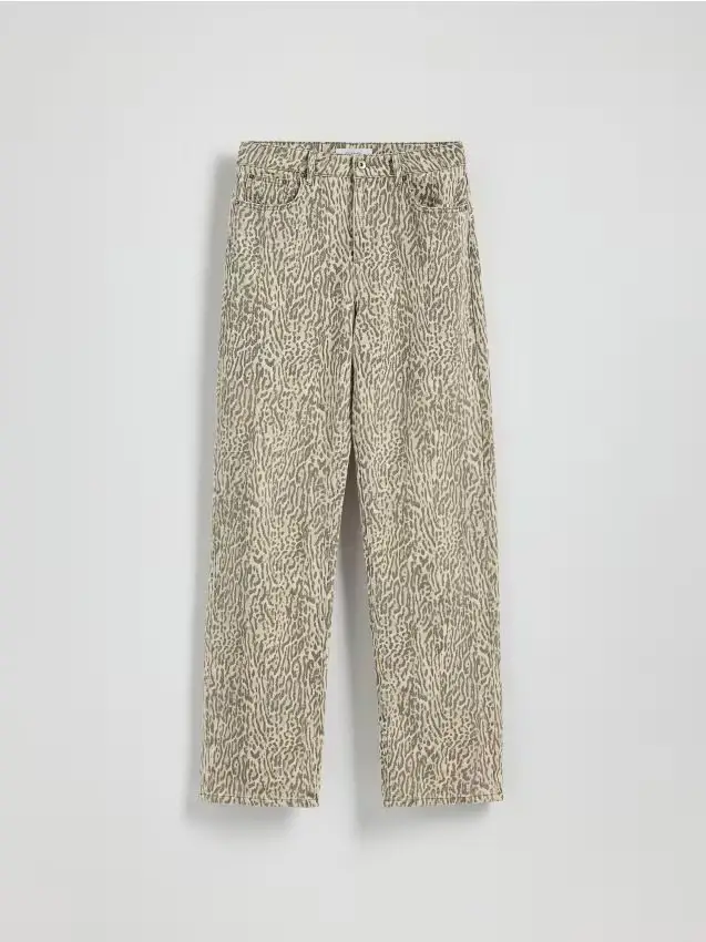 Jeans straight con motivo animalier - beige