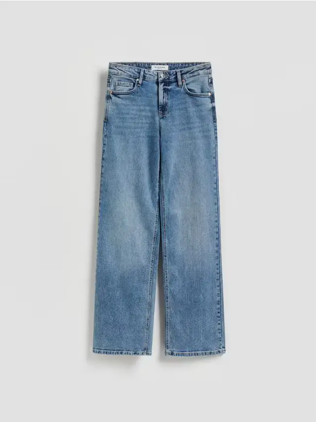 Jeans straight fit a vita media - blu