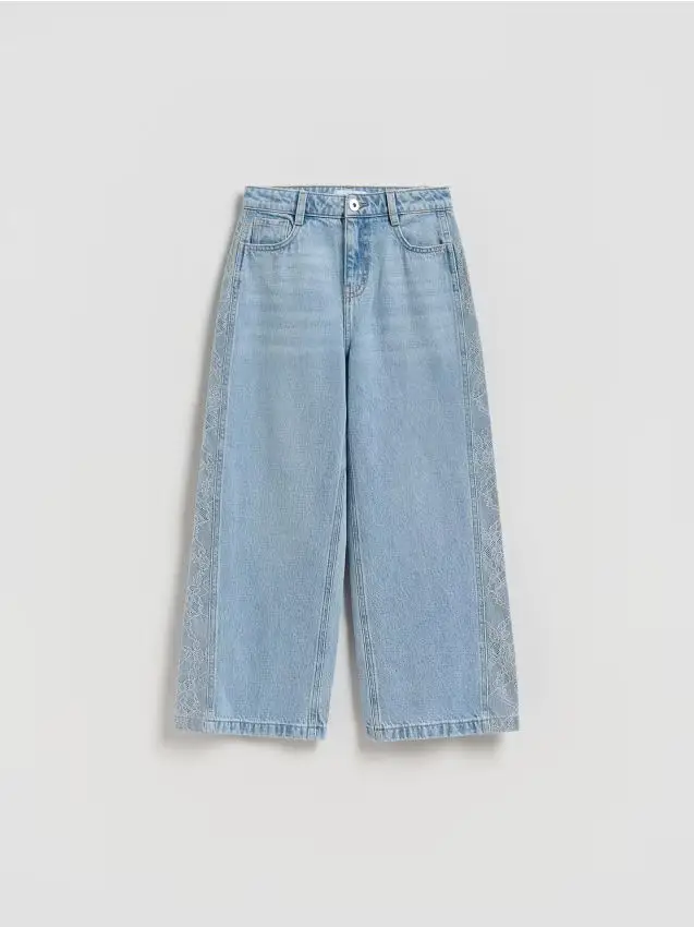 Jeans super wide leg con pizzo - blu