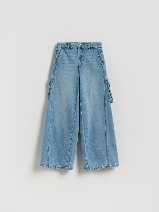 Jeans super wide leg con tasche cargo - blu