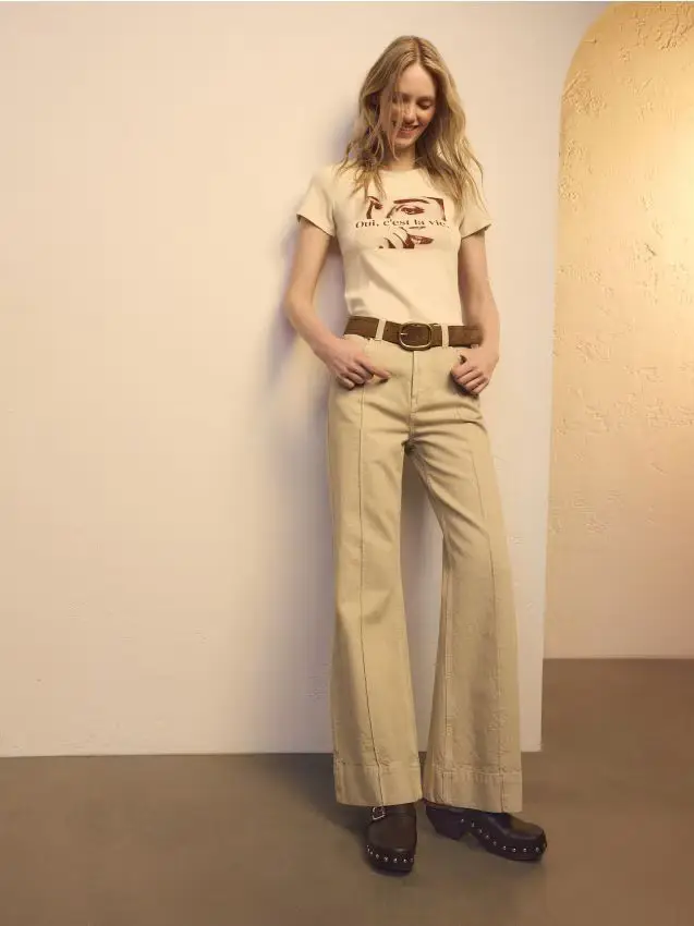 Jeans svasati con cuciture - panna