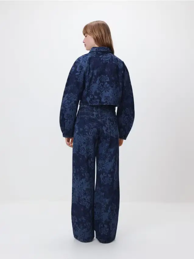 Jeans wide leg a fiori - blu scuro