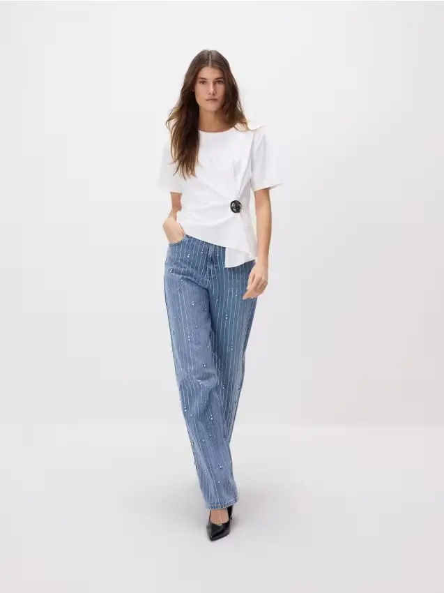 Jeans wide-leg con applicazioni - blu