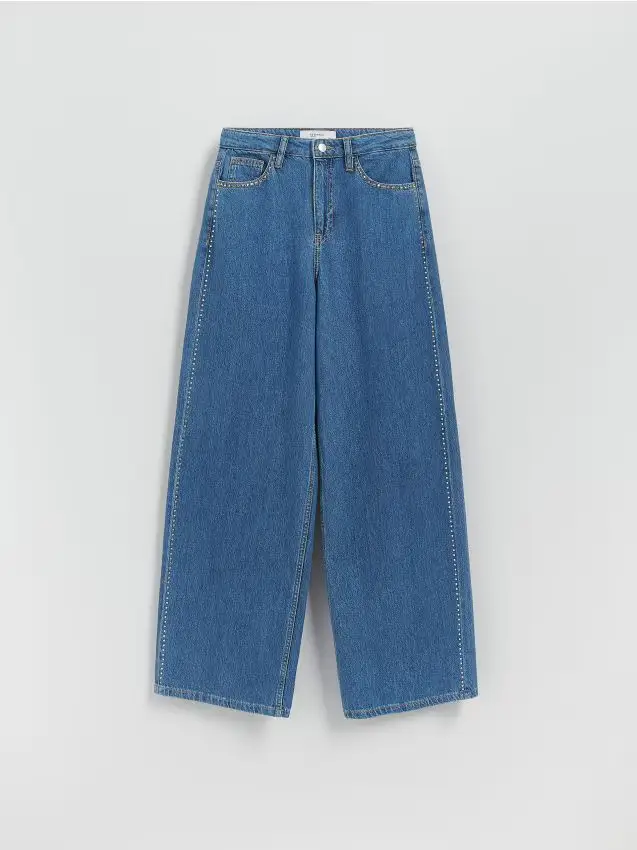 Jeans wide-leg con applicazioni - blu